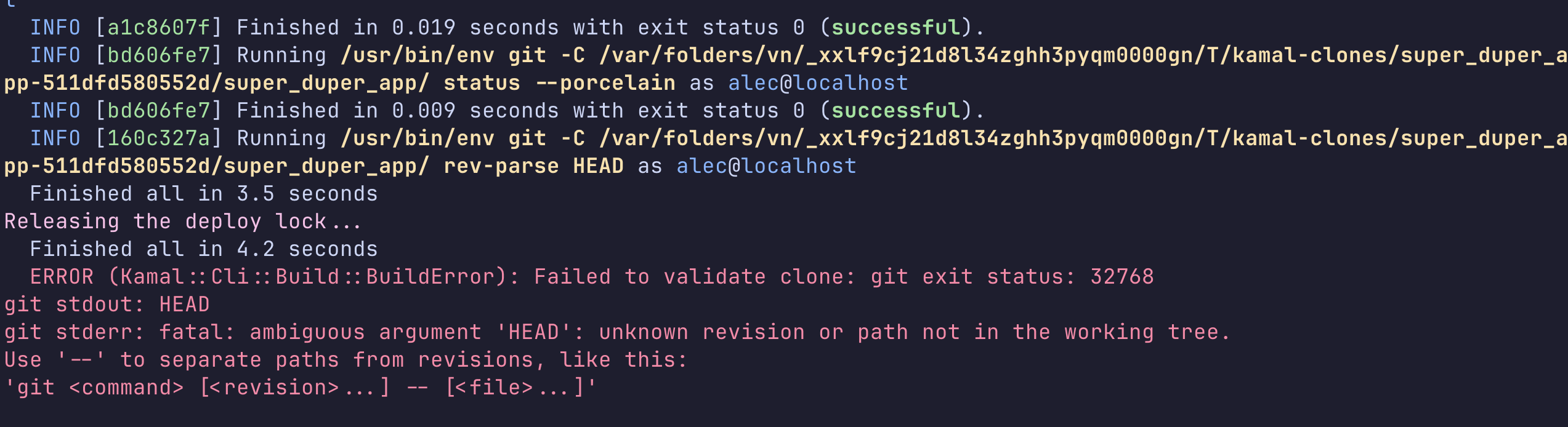 kamal error showing git commit needed