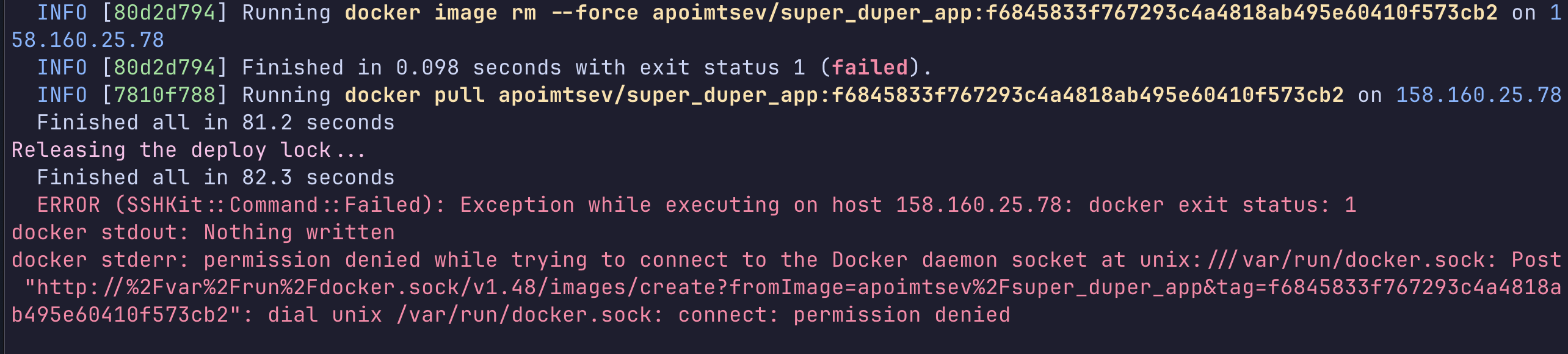 kamal error showing Docker permission denied