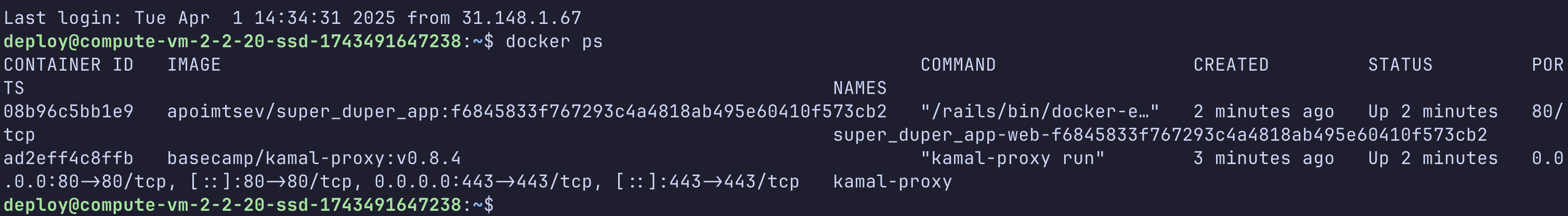 docker ps showing running containers
