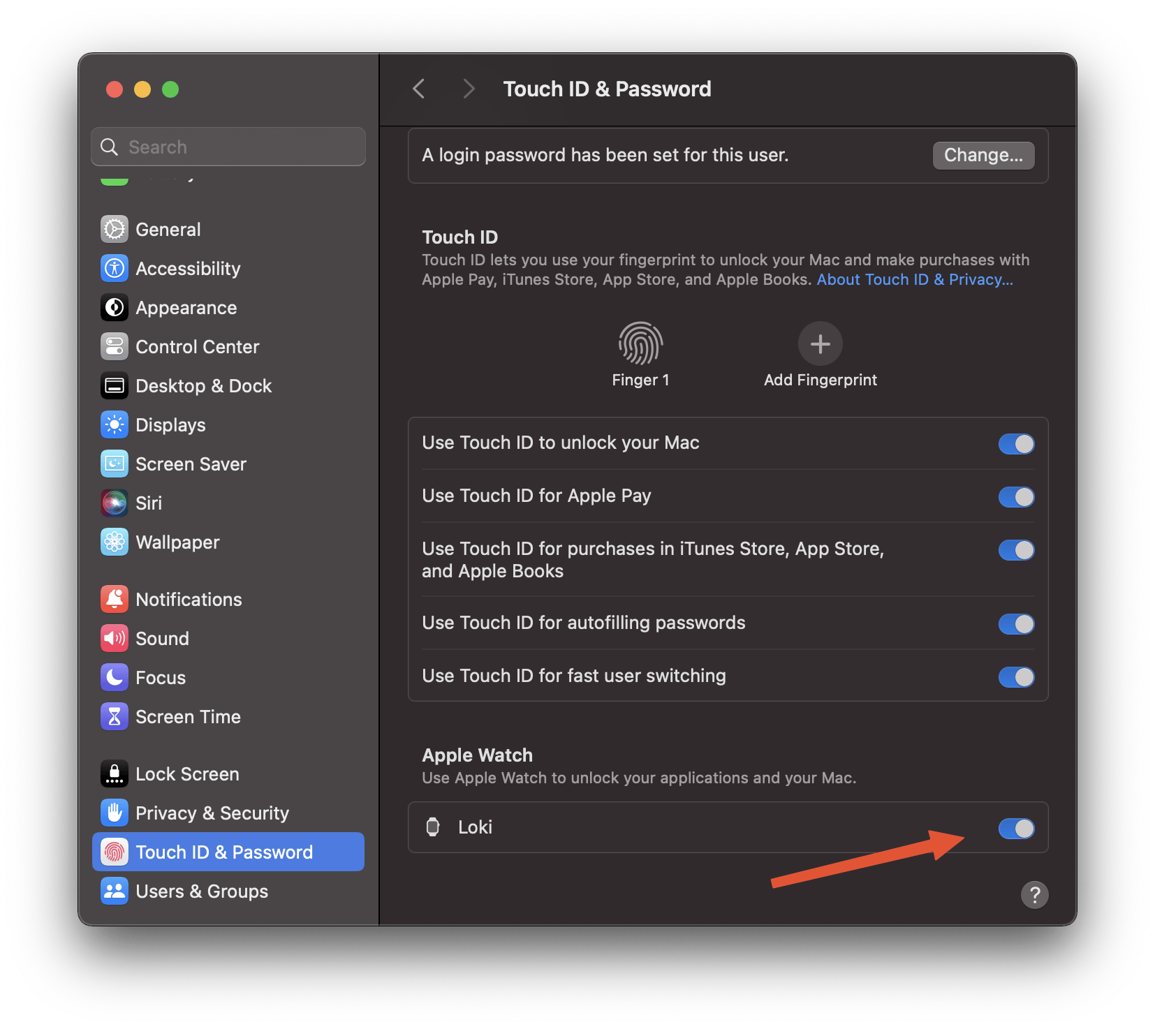 Touch ID and password